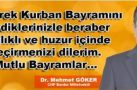 CHP BURDUR MİLLETVEKİLİ MEHMET GÖKER BAYRAM TEBRİKİ