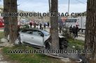 OTOMOBİL YOLDAN ÇIKTI, AĞAÇLARA ÇARPARAK DURABİLDİ
